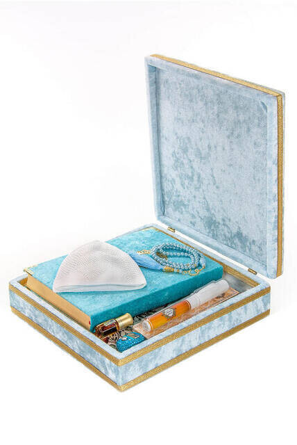 Quran Kerim - Special Velvet Covered Chest - Religious Gift Set