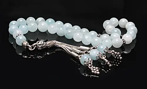 Real Aquamarine Stone Rosary-Spherical Cut Rosary-Silver-Accented Rosary-33-Bead Rosary-Original Natural Stone Rosary - ihvanonline (1)