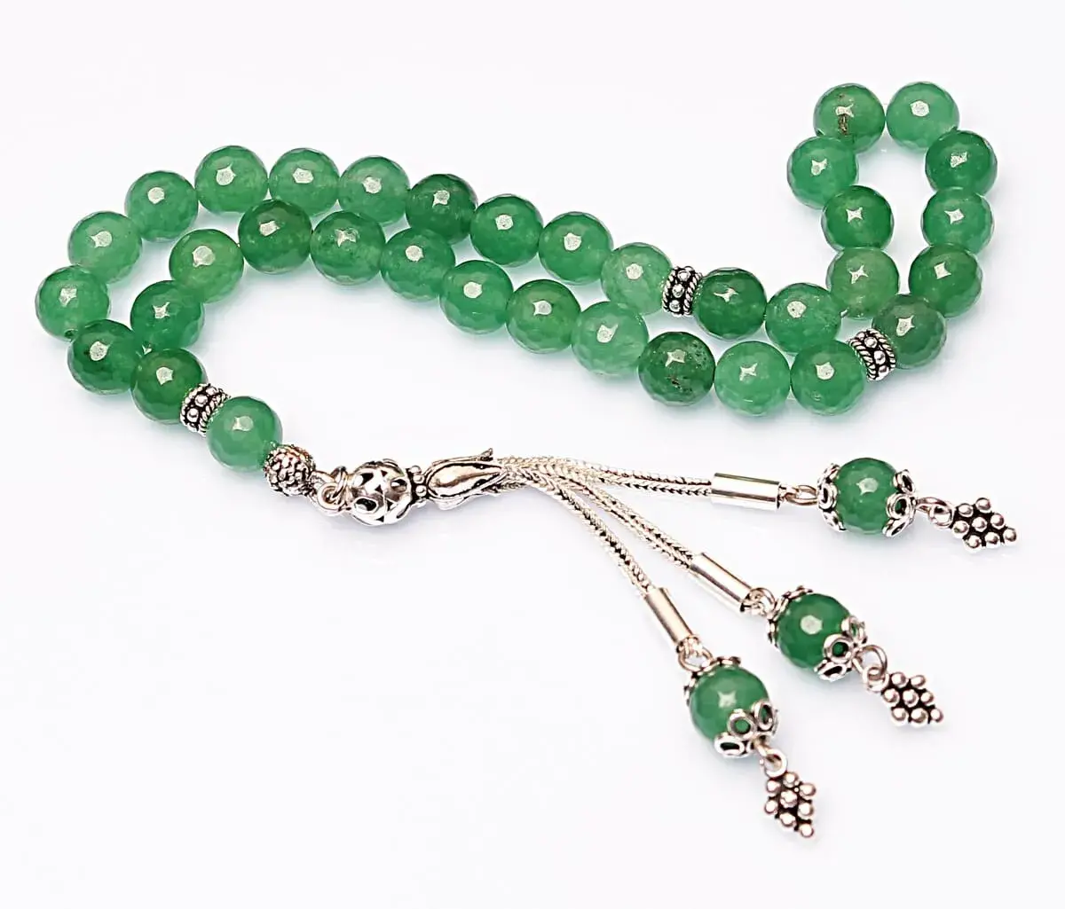 Real Aventurine Stone Rosary-Faceted Cut Rosary-Silver-Accented Rosary-33-Bead Rosary-Original Natural Stone Rosary - 3