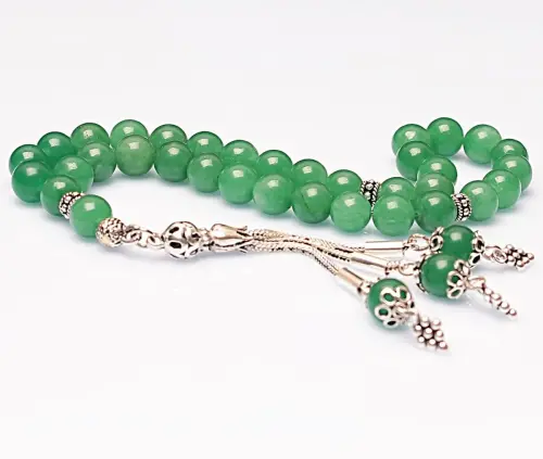 Real Aventurine Stone Rosary-Spherical Cut Rosary-Silver-Accented Rosary-33-Bead Rosary-Original Natural Stone Rosary - ihvanonline (1)