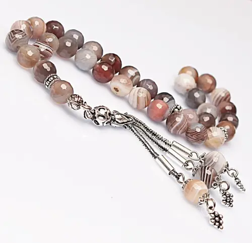 Real Botswana Agate Stone Rosary-Faceted Cut Rosary-Silver-Accented Rosary-33-Bead Rosary-Original Natural Stone Rosary - 1