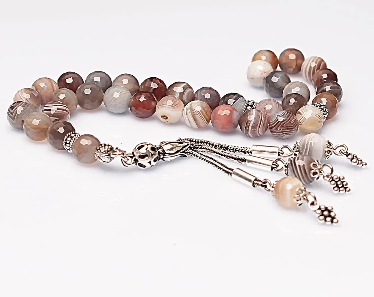 Real Botswana Agate Stone Rosary-Faceted Cut Rosary-Silver-Accented Rosary-33-Bead Rosary-Original Natural Stone Rosary - 2