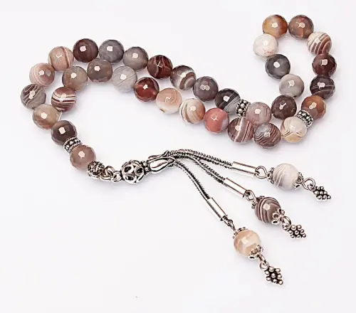 Real Botswana Agate Stone Rosary-Faceted Cut Rosary-Silver-Accented Rosary-33-Bead Rosary-Original Natural Stone Rosary - 3