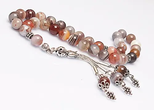 Real Botswana Agate Stone Rosary-Spherical Cut Rosary-Silver-Accented Rosary-33-Bead Rosary-Original Natural Stone Rosary - 1