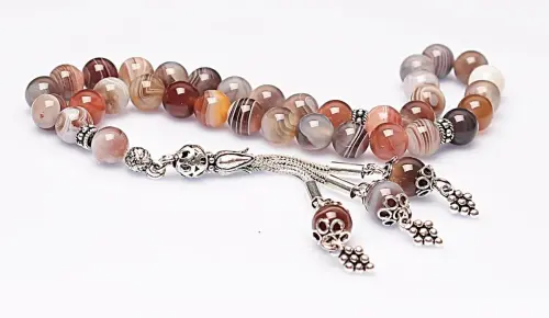 Real Botswana Agate Stone Rosary-Spherical Cut Rosary-Silver-Accented Rosary-33-Bead Rosary-Original Natural Stone Rosary - ihvanonline (1)