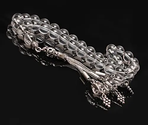 Real Crystal Quartz Stone Rosary-Spherical Cut Rosary-Silver-Accented Rosary-33-Bead Rosary-Original Natural Stone Rosary - 1