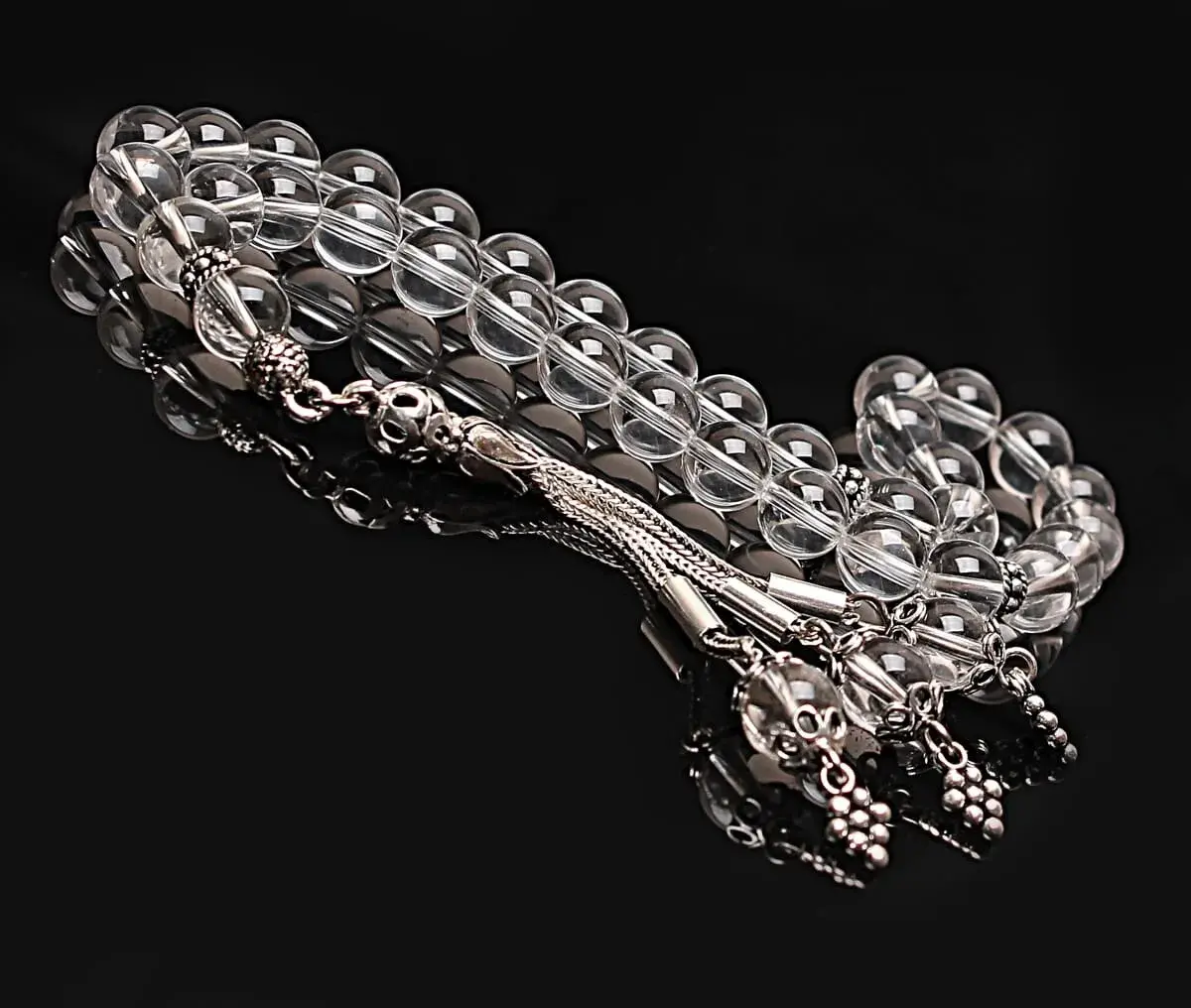 Real Crystal Quartz Stone Rosary-Spherical Cut Rosary-Silver-Accented Rosary-33-Bead Rosary-Original Natural Stone Rosary - 1