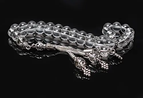 Real Crystal Quartz Stone Rosary-Spherical Cut Rosary-Silver-Accented Rosary-33-Bead Rosary-Original Natural Stone Rosary - ihvanonline (1)