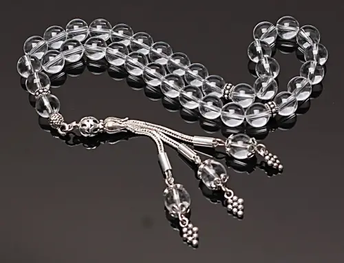 Real Crystal Quartz Stone Rosary-Spherical Cut Rosary-Silver-Accented Rosary-33-Bead Rosary-Original Natural Stone Rosary - 3