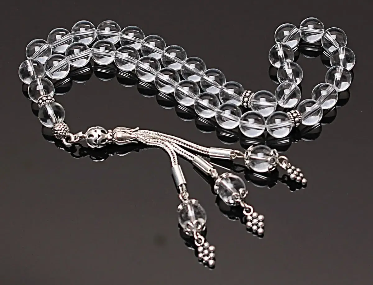 Real Crystal Quartz Stone Rosary-Spherical Cut Rosary-Silver-Accented Rosary-33-Bead Rosary-Original Natural Stone Rosary - 3