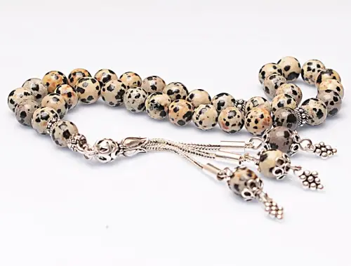 Real Dalmatian Stone Rosary-Spherical Cut Rosary-Silver-Accented Rosary-33-Bead Rosary-Original Natural Stone Rosary - ihvanonline (1)