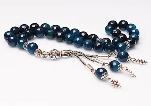 Real Dark Blue Agate Stone Rosary-Faceted Cut Rosary-Silver-Accented Rosary-33-Bead Rosary-Original Natural Stone Rosary - ihvanonline (1)