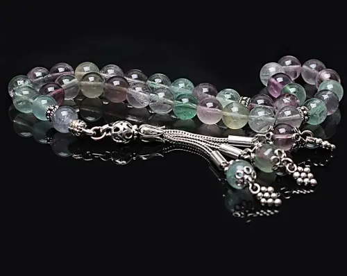 Real Fluorite Stone Rosary-Spherical Cut Rosary-Silver-Accented Rosary-33-Bead Rosary-Original Natural Stone Rosary - ihvanonline (1)
