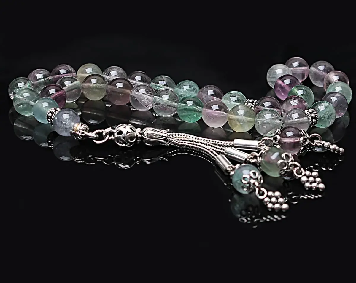 Real Fluorite Stone Rosary-Spherical Cut Rosary-Silver-Accented Rosary-33-Bead Rosary-Original Natural Stone Rosary - 2