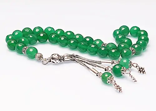 Real Green Agate Stone Rosary-Faceted Cut Rosary-Silver-Accented Rosary-33-Bead Rosary-Original Natural Stone Rosary - ihvanonline (1)