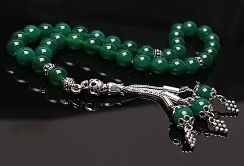 Real Green Agate Stone Rosary-Spherical Cut Rosary-Silver-Accented Rosary-33-Bead Rosary-Original Natural Stone Rosary - ihvanonline (1)