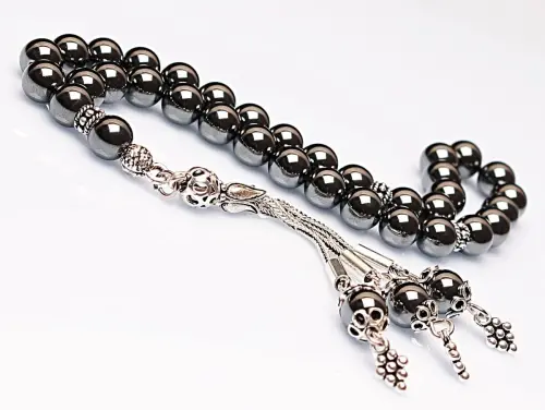 Real Hematite Stone Rosary-Spherical Cut Rosary-Silver-Accented Rosary-33-Bead Rosary-Original Natural Stone Rosary - ihvanonline (1)