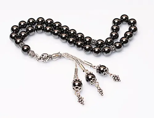 Real Hematite Stone Rosary-Spherical Cut Rosary-Silver-Accented Rosary-33-Bead Rosary-Original Natural Stone Rosary - 3