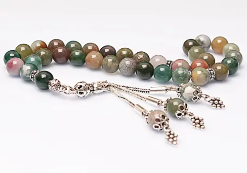 Real Indian Agate Stone Rosary-Faceted Cut Rosary-Silver-Accented Rosary-33-Bead Rosary-Original Natural Stone Rosary - ihvanonline (1)
