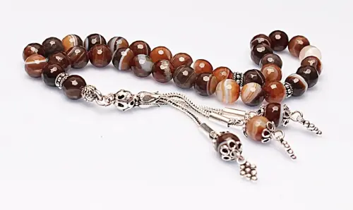 Real Madagascar Agate Stone Rosary-Faceted Cut Rosary-Silver-Accented Rosary-33-Bead Rosary-Original Natural Stone Rosary - ihvanonline (1)