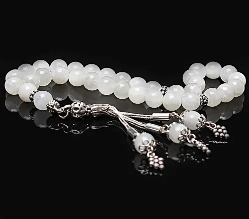 Real Moonstone Rosary-Spherical Cut Rosary-Silver-Accented Rosary-33-Bead Rosary-Original Natural Stone Rosary - ihvanonline (1)