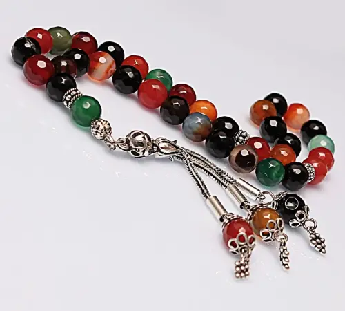Real Multicolor Agate Stone Rosary-Faceted Cut Rosary-Silver-Accented Rosary-33-Bead Rosary-Original Natural Stone Rosary - ihvanonline (1)