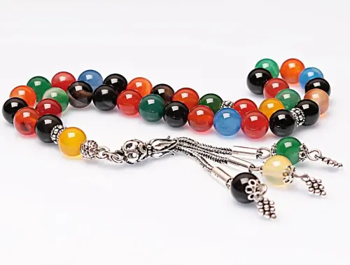 Real Multicolor Agate Stone Rosary-Spherical Cut Rosary-Silver-Accented Rosary-33-Bead Rosary-Original Natural Stone Rosary - ihvanonline (1)