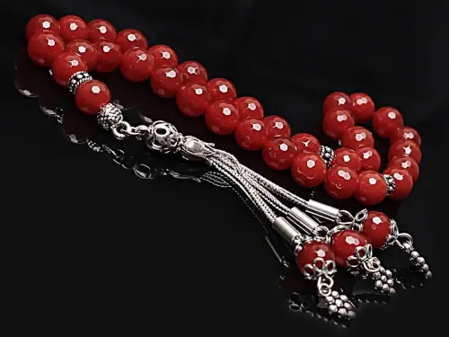 Real Red Agate Stone Rosary-Faceted Cut Rosary-Silver-Accented Rosary-33-Bead Rosary-Original Natural Stone Rosary - ihvanonline (1)