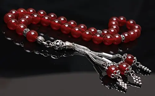 Real Red Agate Stone Rosary-Spherical Cut Rosary-Silver-Accented Rosary-33-Bead Rosary-Original Natural Stone Rosary - ihvanonline (1)