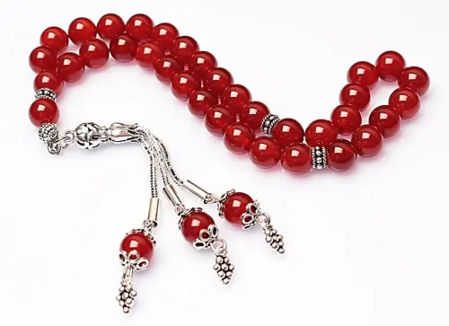 Real Red Agate Stone Rosary-Spherical Cut Rosary-Silver-Accented Rosary-33-Bead Rosary-Original Natural Stone Rosary - 3