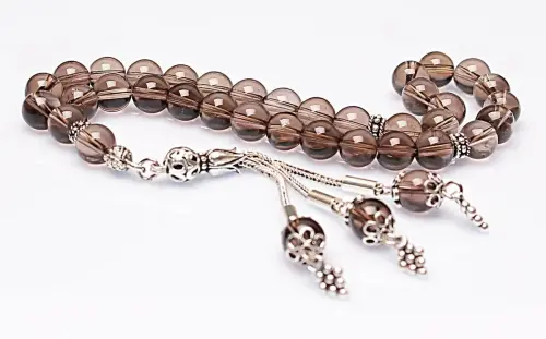Real Smoky Quartz Stone Rosary-Spherical Cut Rosary-Silver-Accented Rosary-33-Bead Rosary-Original Natural Stone Rosary - ihvanonline (1)