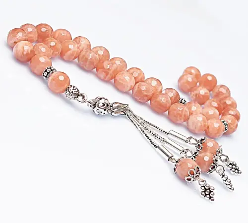 Real Sun Stone Stone Rosary-Faceted Cut Rosary-Silver-Accented Rosary-33-Bead Rosary-Original Natural Stone Rosary - ihvanonline (1)