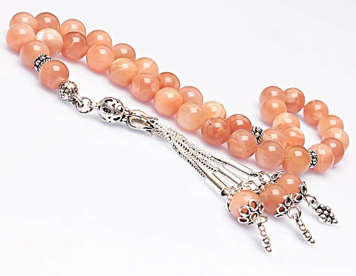 Real Sun Stone Stone Rosary-Spherical Cut Rosary-Silver-Accented Rosary-33-Bead Rosary-Original Natural Stone Rosary - 1