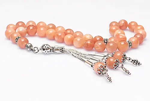 Real Sun Stone Stone Rosary-Spherical Cut Rosary-Silver-Accented Rosary-33-Bead Rosary-Original Natural Stone Rosary - ihvanonline (1)