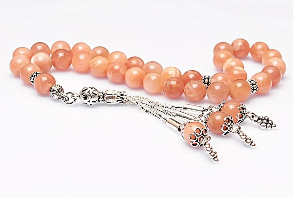 Real Sun Stone Stone Rosary-Spherical Cut Rosary-Silver-Accented Rosary-33-Bead Rosary-Original Natural Stone Rosary - 2