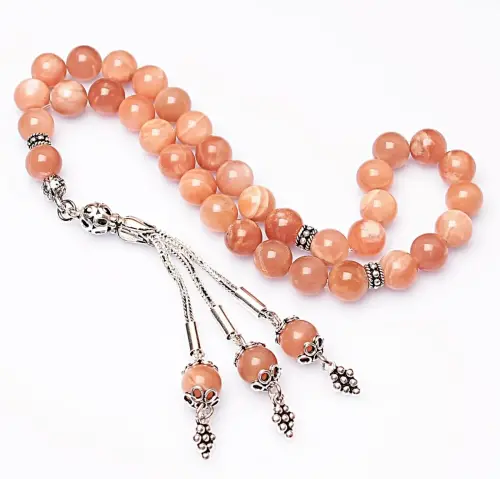 Real Sun Stone Stone Rosary-Spherical Cut Rosary-Silver-Accented Rosary-33-Bead Rosary-Original Natural Stone Rosary - 3