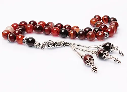 Real Veined Agate Stone Rosary-Spherical Cut Rosary-Silver-Accented Rosary-33-Bead Rosary-Original Natural Stone Rosary - ihvanonline (1)