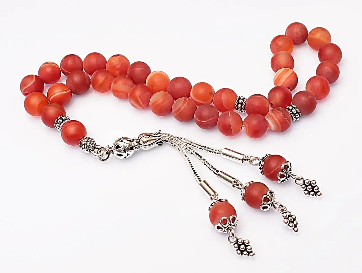 Real Veined Matte Agate Stone Rosary-Spherical Cut Rosary-Silver-Accented Rosary-33-Bead Rosary-Original Natural Stone Rosary - 3