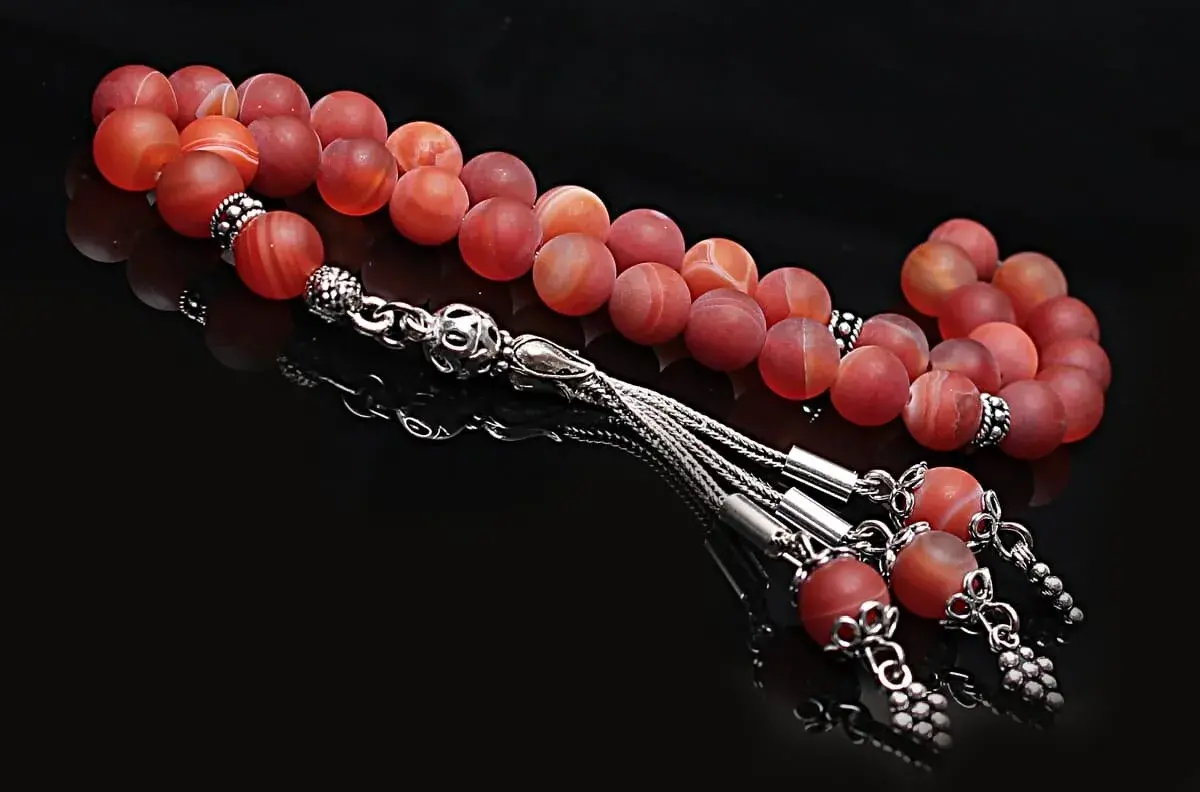 Real Veined Matte Agate Stone Rosary-Spherical Cut Rosary-Silver-Accented Rosary-33-Bead Rosary-Original Natural Stone Rosary - 4