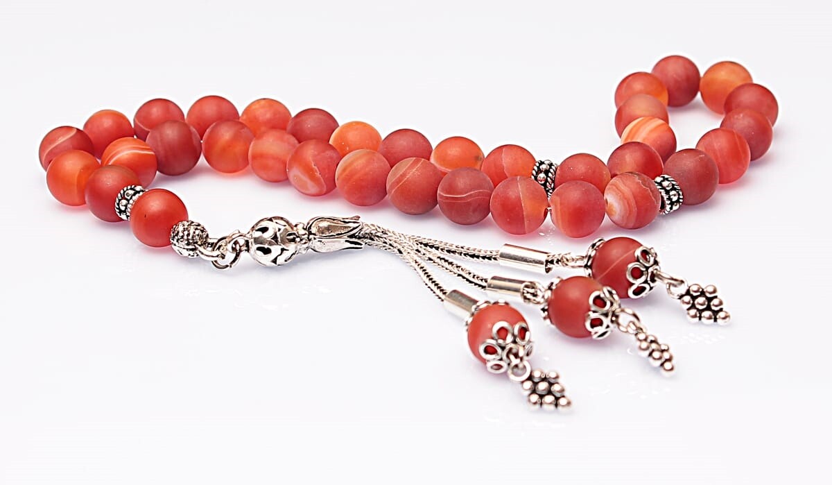 Real Veined Matte Agate Stone Rosary-Spherical Cut Rosary-Silver-Accented Rosary-33-Bead Rosary-Original Natural Stone Rosary - 2