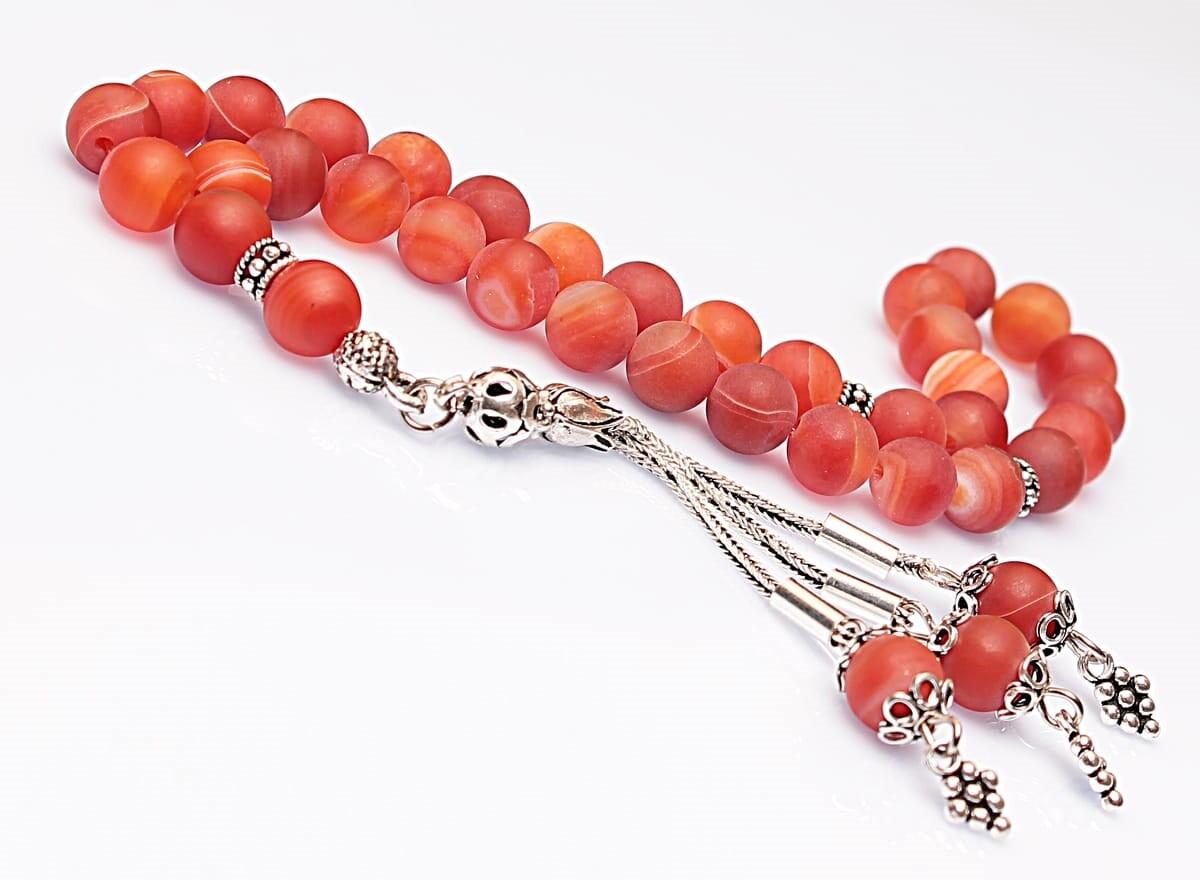 Real Veined Matte Agate Stone Rosary-Spherical Cut Rosary-Silver-Accented Rosary-33-Bead Rosary-Original Natural Stone Rosary - 1