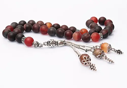 Real Veined Matte Agate Stone Rosary-Spherical Cut Rosary-Silver-Accented Rosary-33-Bead Rosary-Original Natural Stone Rosary - ihvanonline (1)