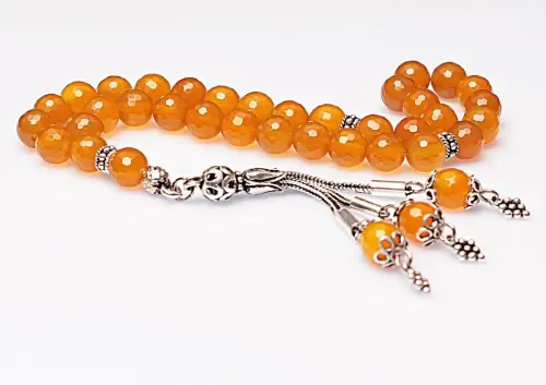 Real Yellow Agate Stone Rosary-Faceted Cut Rosary-Silver-Accented Rosary-33-Bead Rosary-Original Natural Stone Rosary - ihvanonline (1)