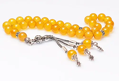 Real Yellow Agate Stone Rosary-Spherical Cut Rosary-Silver-Accented Rosary-33-Bead Rosary-Original Natural Stone Rosary - ihvanonline (1)