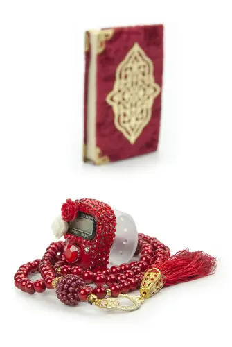 Red Stone Chanting - Pocket Size Arabic Yasin-i Şerif - Hajj Umrah Gift Set with Pearl Prayer Beads - ihvanonline (1)