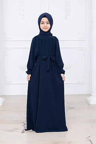 Reglan Kol Büzgülü Kız Çocuk Elbisesi - Lacivert - 1