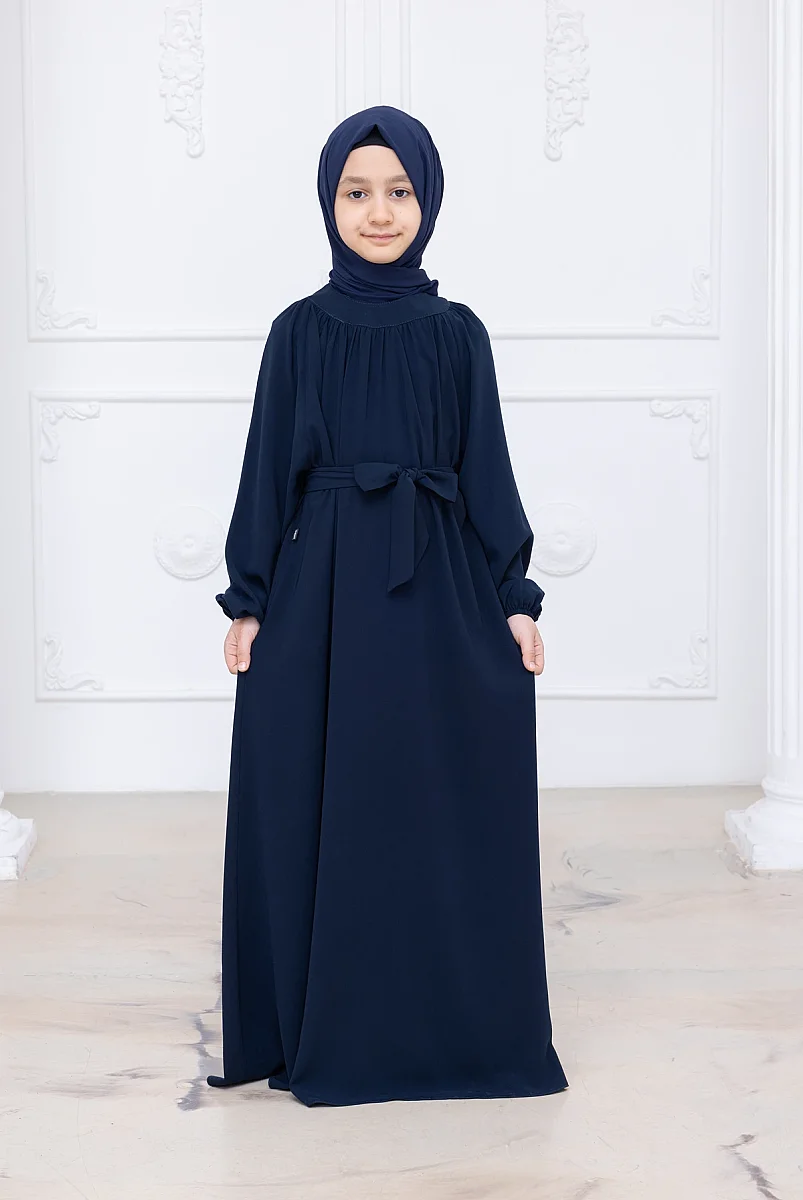 Reglan Kol Büzgülü Kız Çocuk Elbisesi - Lacivert - 1