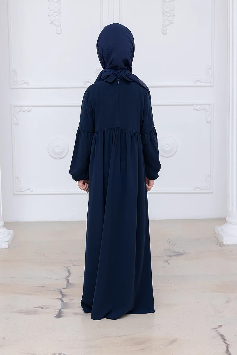 Reglan Kol Büzgülü Kız Çocuk Elbisesi - Lacivert - 2
