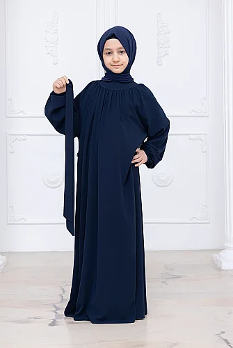 Reglan Kol Büzgülü Kız Çocuk Elbisesi - Lacivert - 3