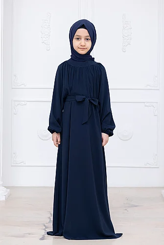 Reglan Kol Büzgülü Kız Çocuk Elbisesi - Lacivert - 4